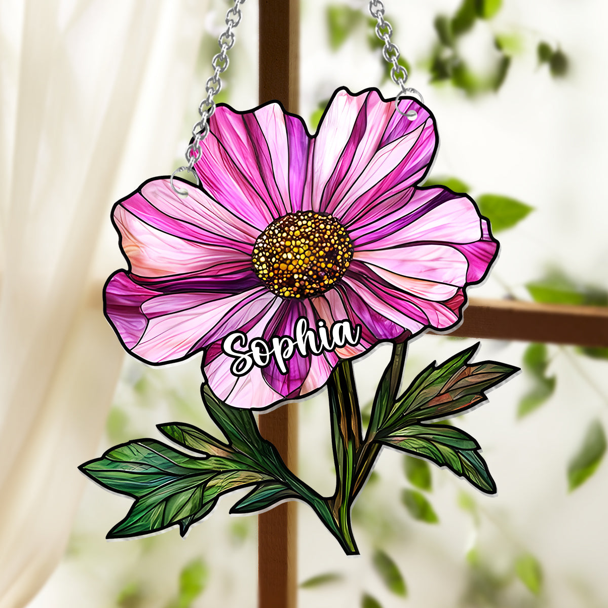 Birth Month Flowers - Personalized Mother Window Hanging Suncatcher Ornament