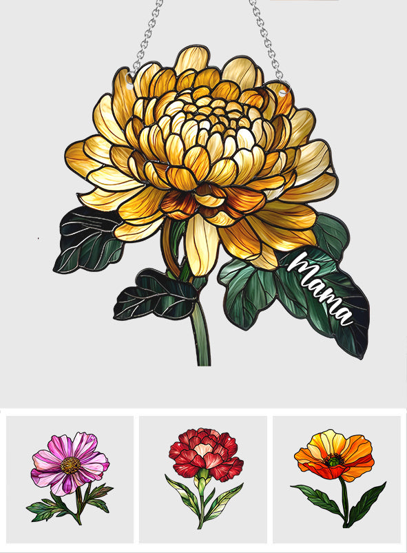 Birth Month Flowers - Personalized Mother Window Hanging Suncatcher Ornament