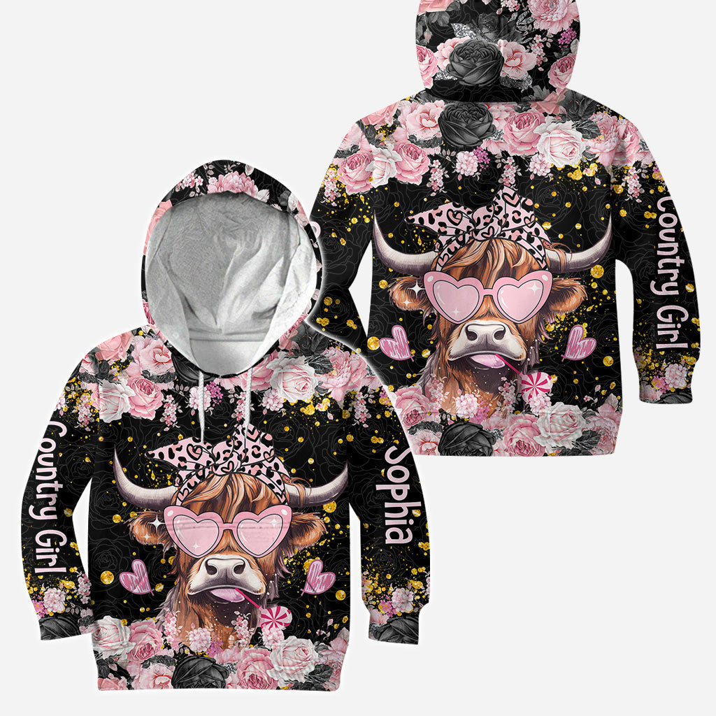 Black And Pink - Personalized Highland Cow Hoodie and Leggings