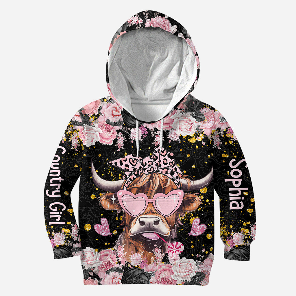 Black And Pink - Personalized Highland Cow Hoodie and Leggings