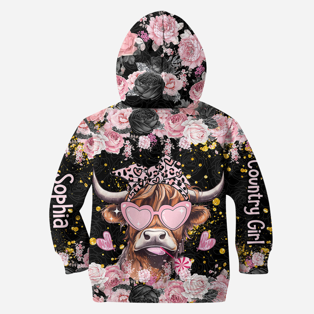 Black And Pink - Personalized Highland Cow Hoodie and Leggings