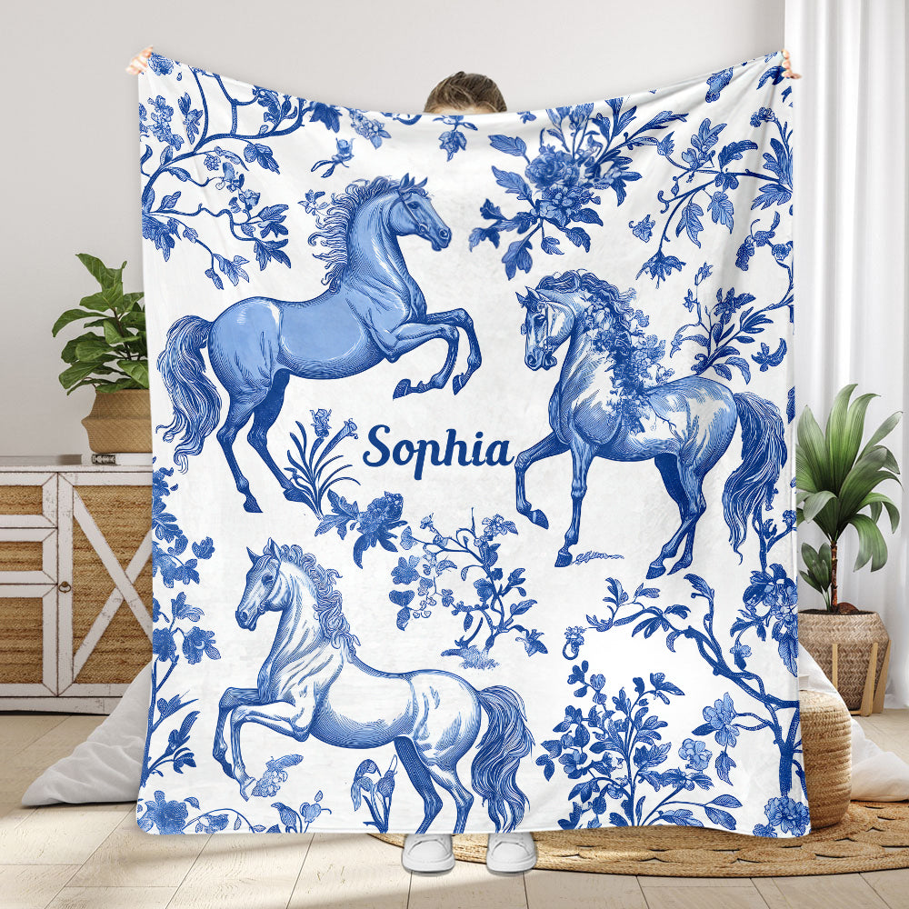 Horse Blue & White Toile de Jouy - Personalized Horse Blanket