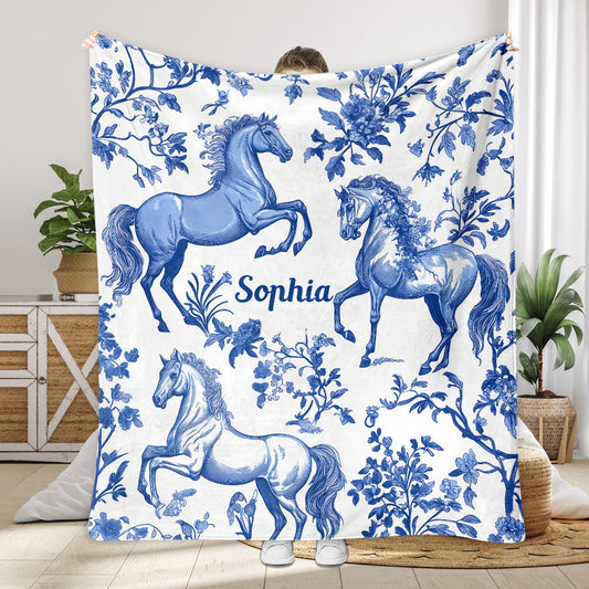 Horse Blue & White Toile de Jouy - Personalized Horse Blanket