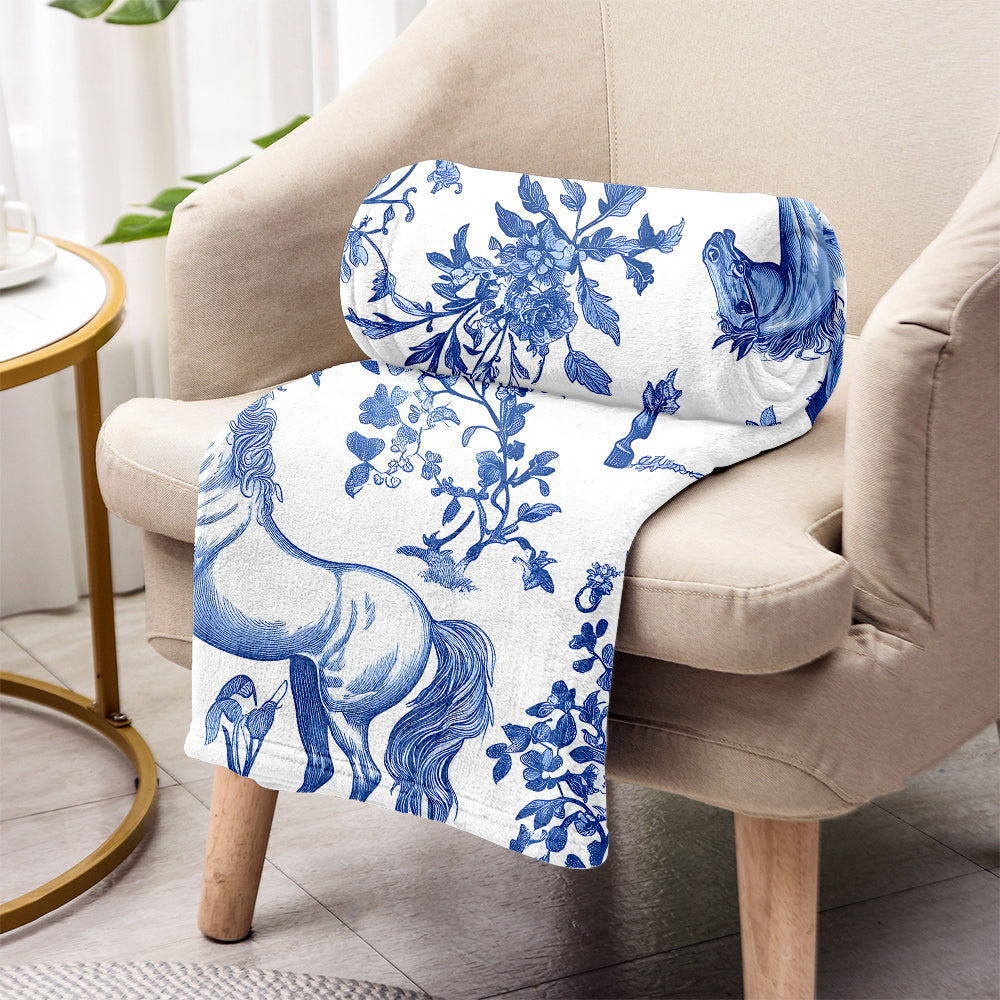 Horse Blue & White Toile de Jouy - Personalized Horse Blanket