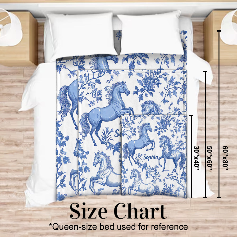 Horse Blue & White Toile de Jouy - Personalized Horse Blanket