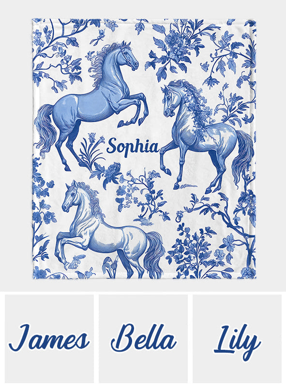 Horse Blue & White Toile de Jouy - Personalized Horse Blanket