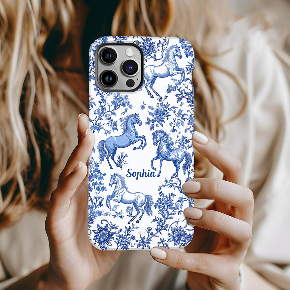 Horse Blue & White Toile de Jouy - Personalized Horse Full Print Phone Case