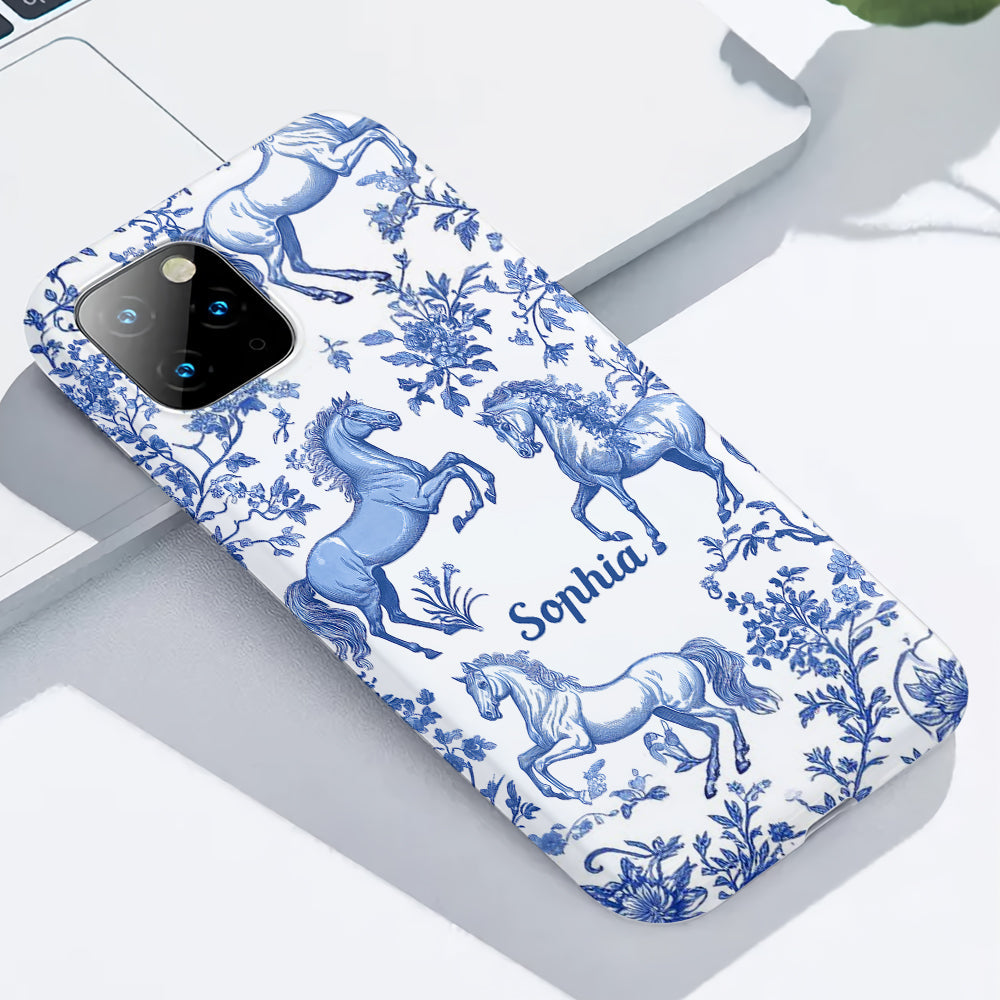 Horse Blue & White Toile de Jouy - Personalized Horse Full Print Phone Case