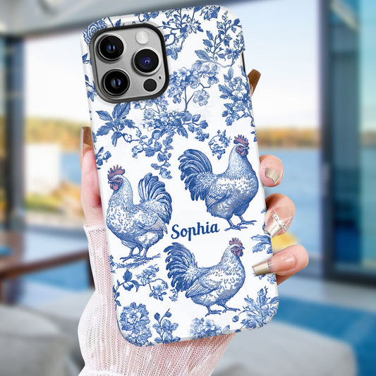 Handyhülle mit Hühner-Toile-de-Jouy-Motiv – Personalisierte Handyhülle mit Hühner-Vollbilddruck