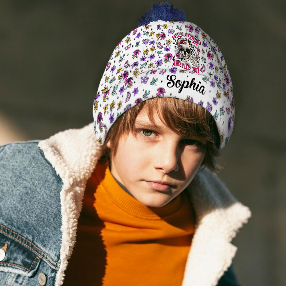 Fuck Around And Find Out - Personalized Skull Beanie Hat