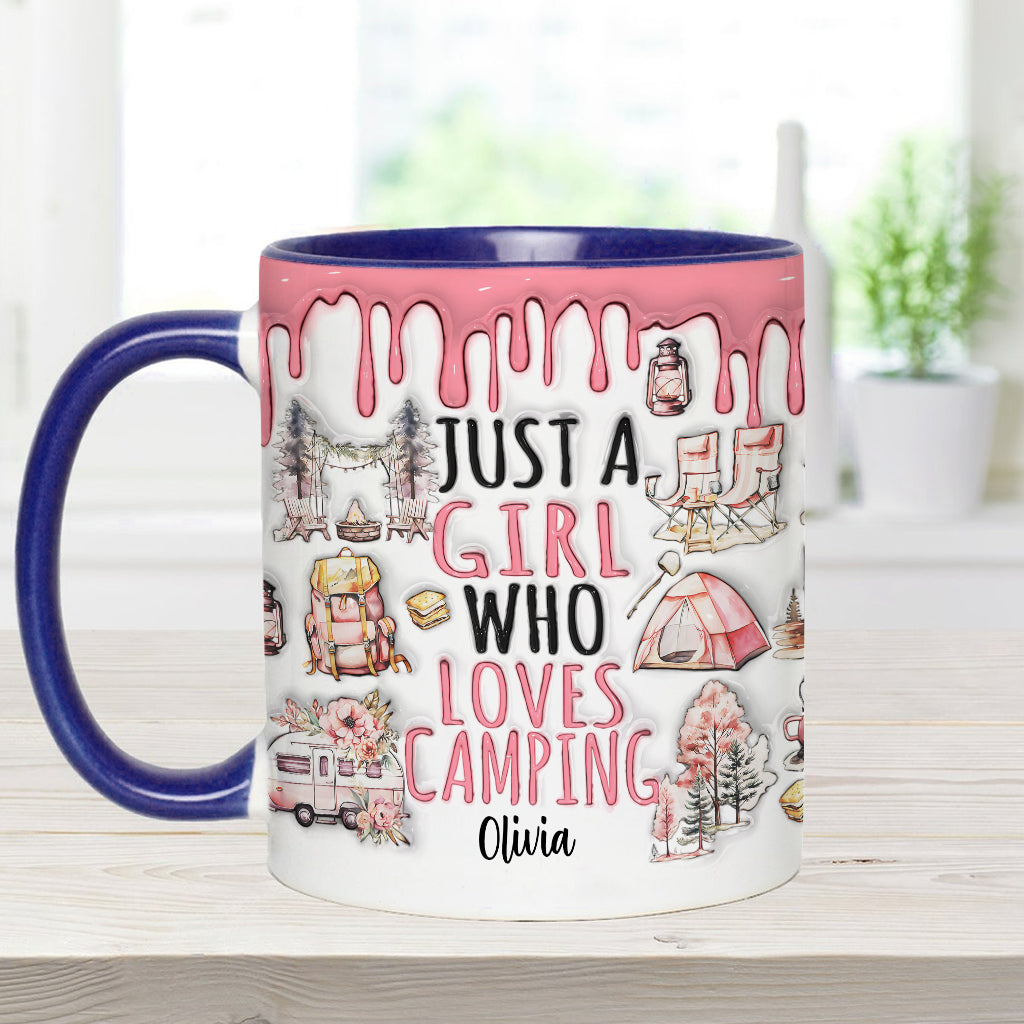 Einfach ein Mädchen, das Camping liebt – personalisierter Camping-Akzentbecher