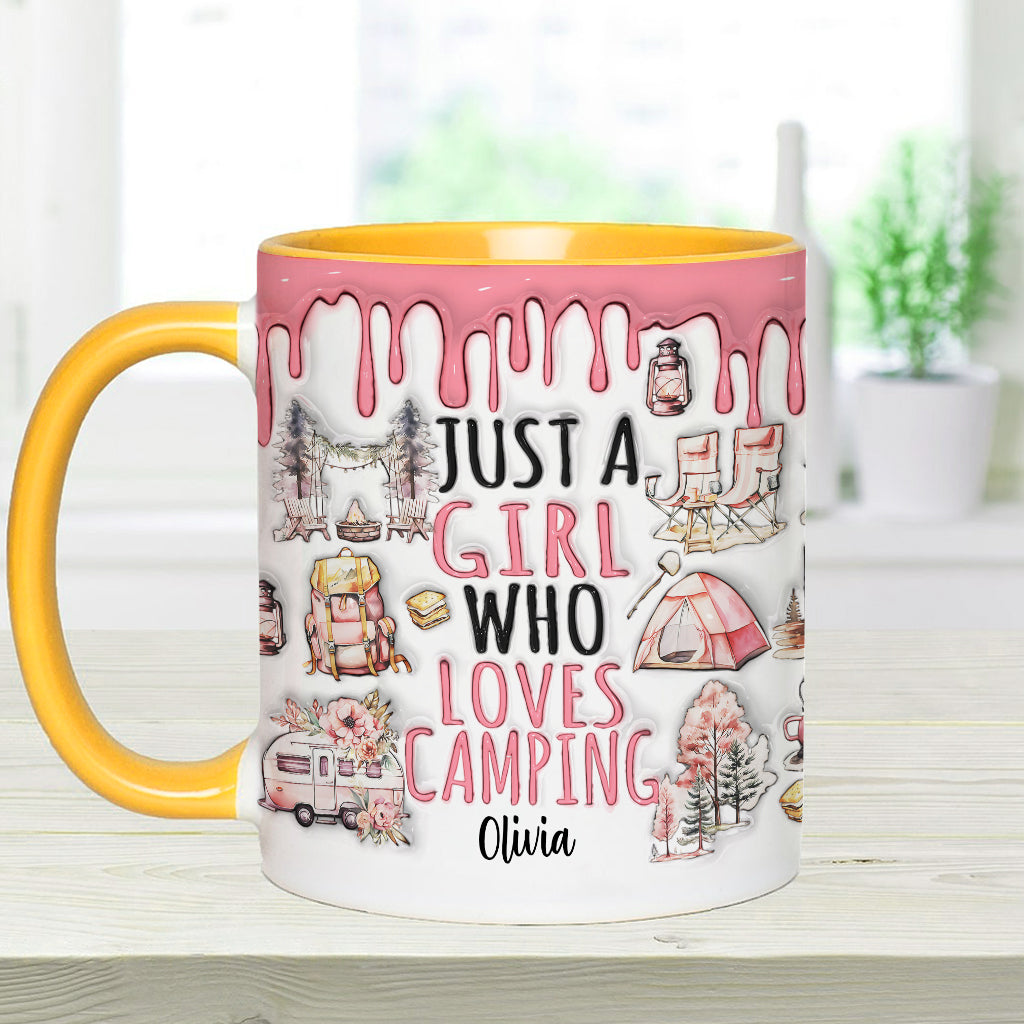 Einfach ein Mädchen, das Camping liebt – personalisierter Camping-Akzentbecher