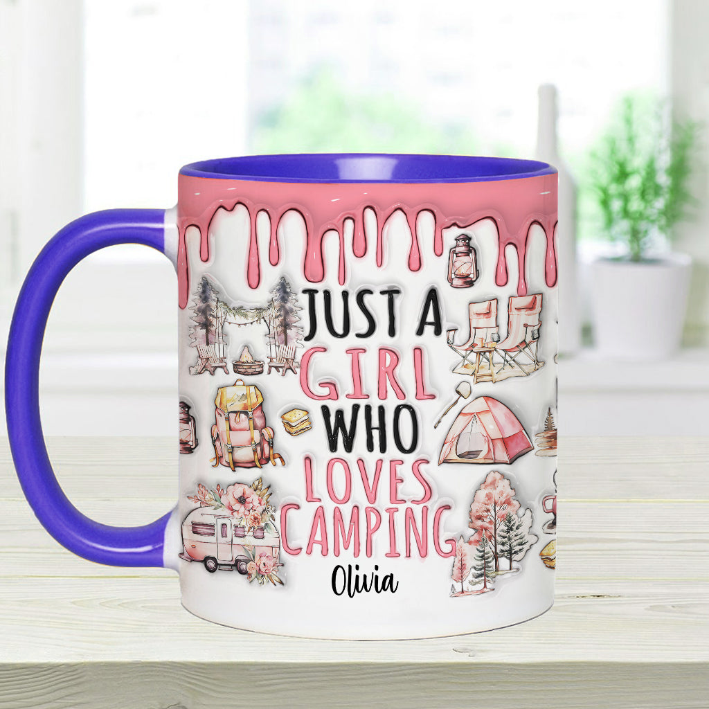Einfach ein Mädchen, das Camping liebt – personalisierter Camping-Akzentbecher