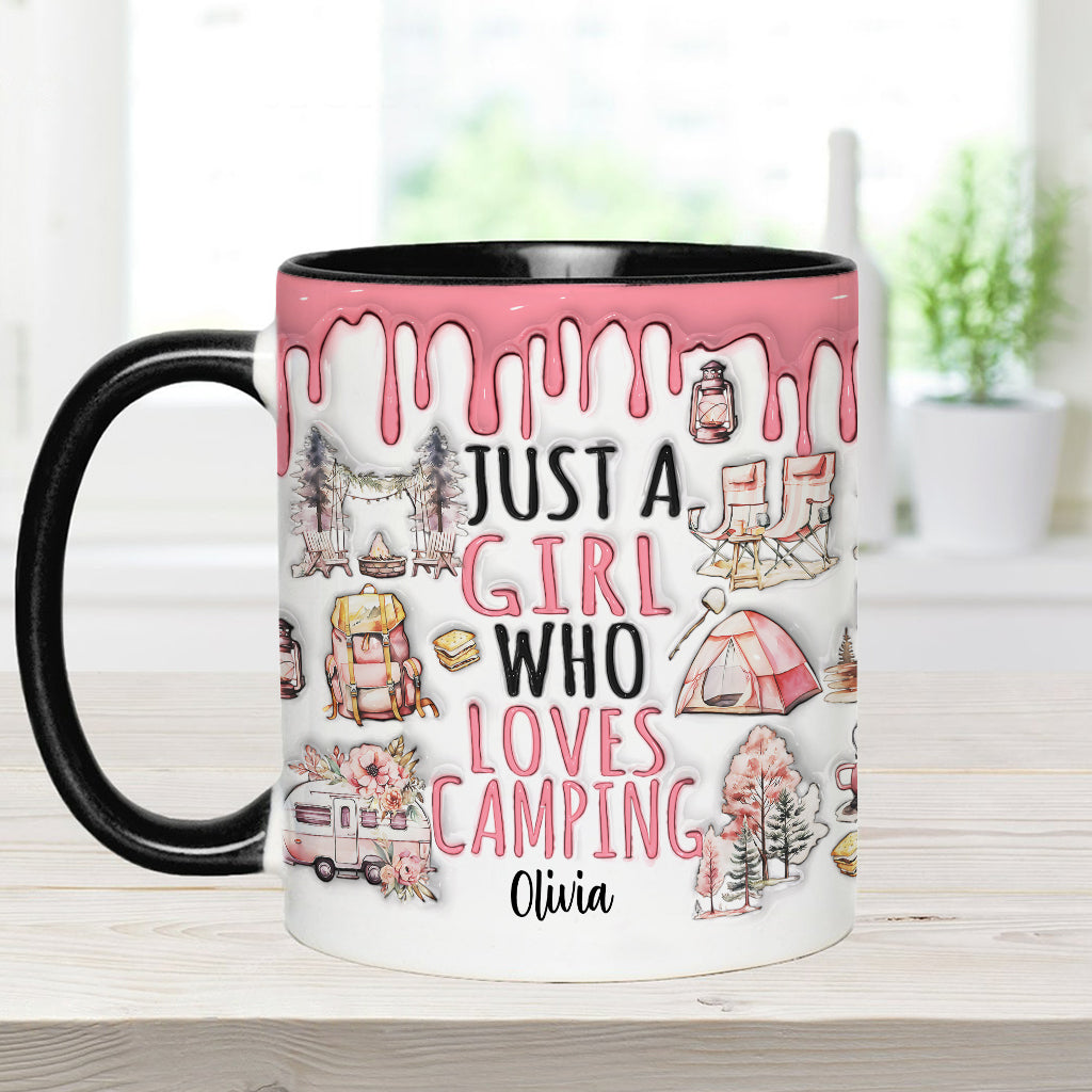 Einfach ein Mädchen, das Camping liebt – personalisierter Camping-Akzentbecher