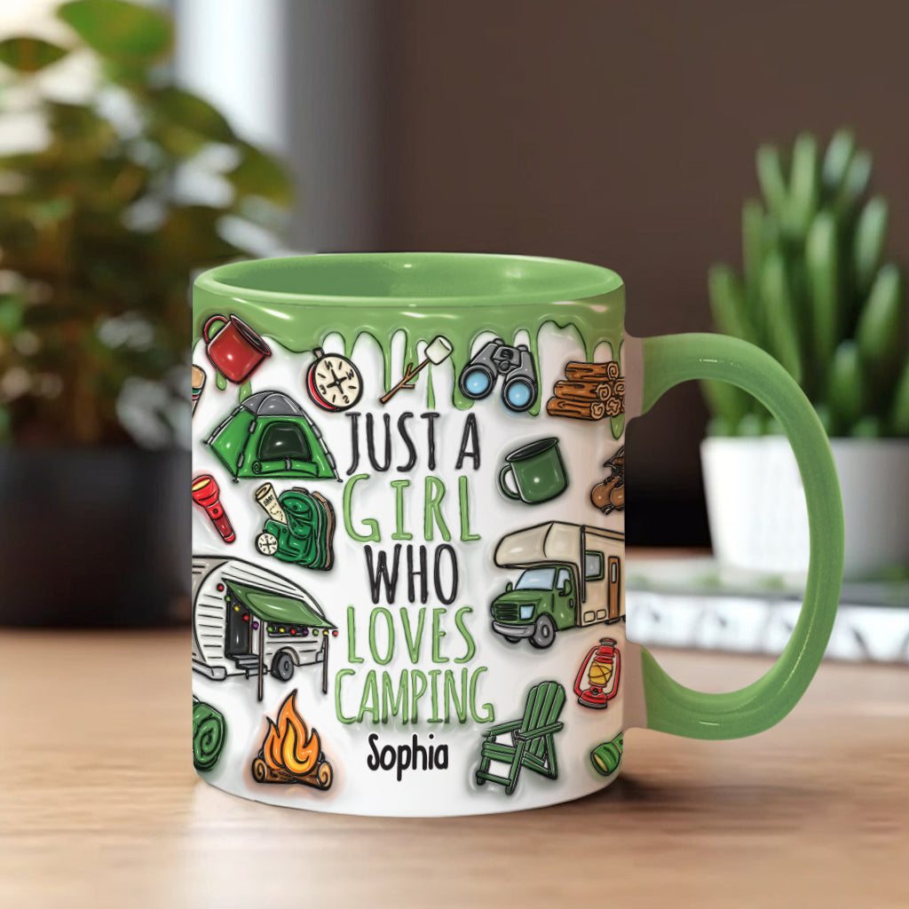 Mug personnalisé « Juste une fille qui adore le camping »