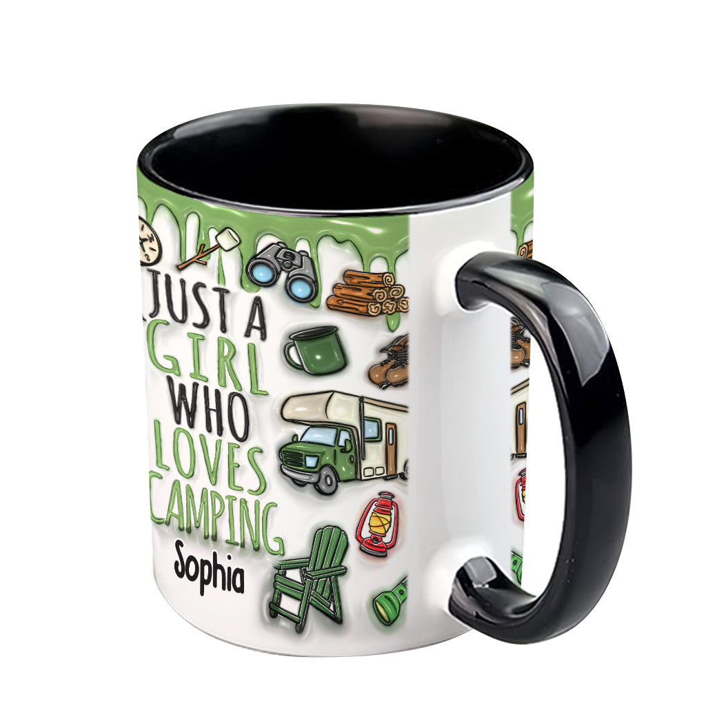 Mug personnalisé « Juste une fille qui adore le camping »