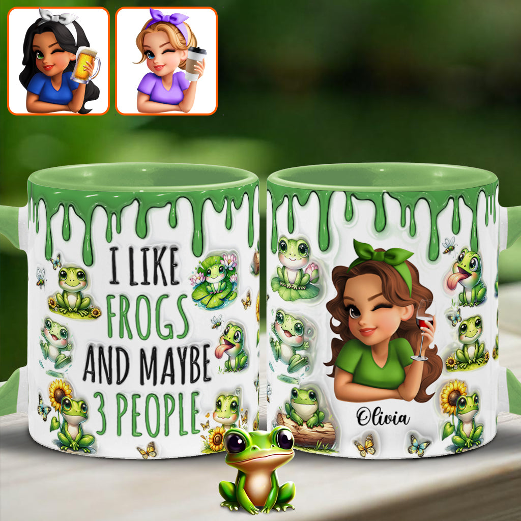 Ich mag Frösche und vielleicht 3 Personen – personalisierte Tasse mit Froschmotiv