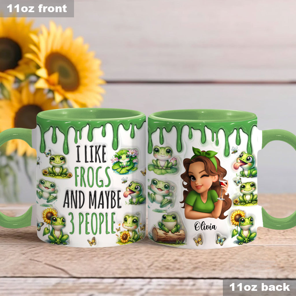 Ich mag Frösche und vielleicht 3 Personen – personalisierte Tasse mit Froschmotiv