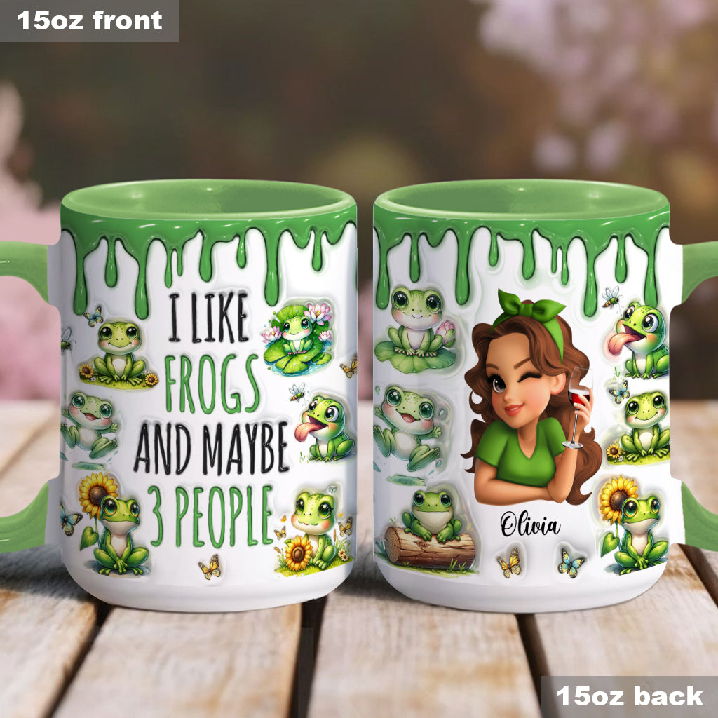 Ich mag Frösche und vielleicht 3 Personen – personalisierte Tasse mit Froschmotiv
