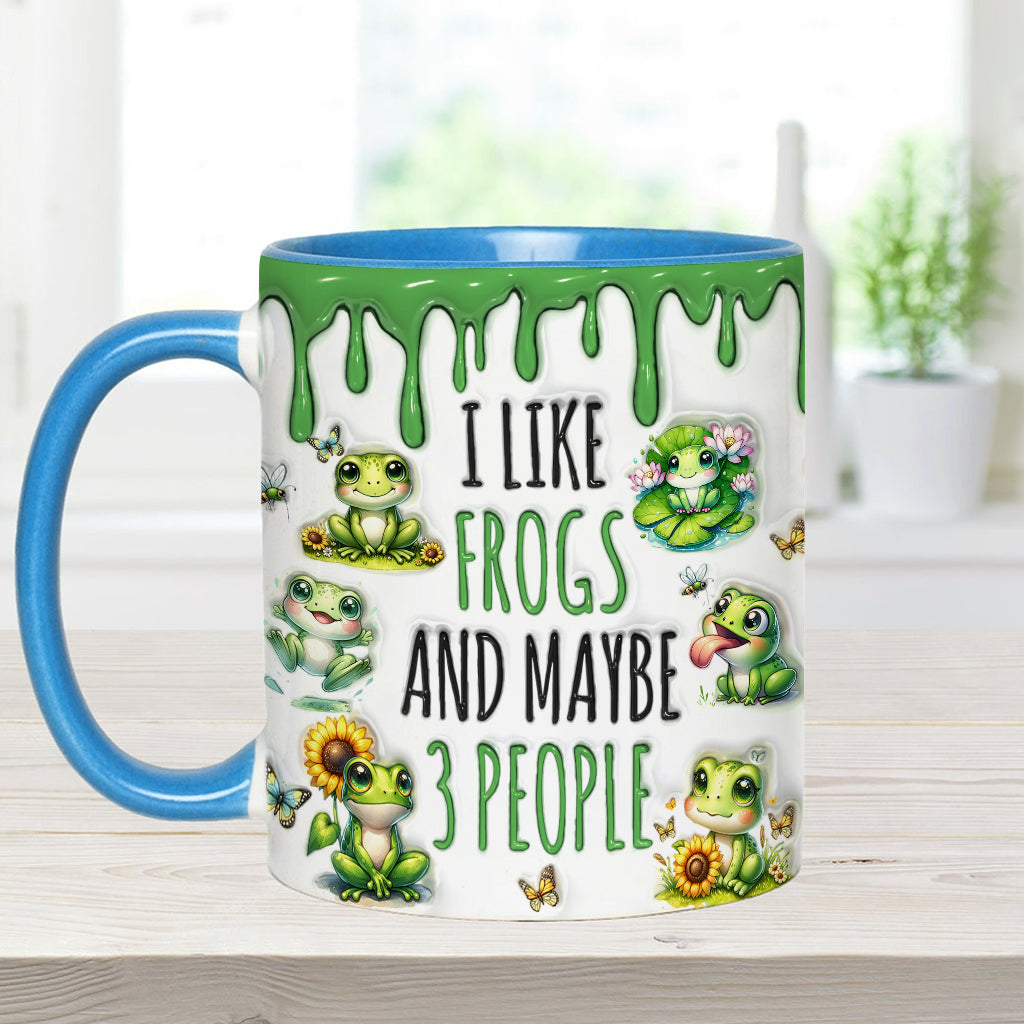 Ich mag Frösche und vielleicht 3 Personen – personalisierte Tasse mit Froschmotiv