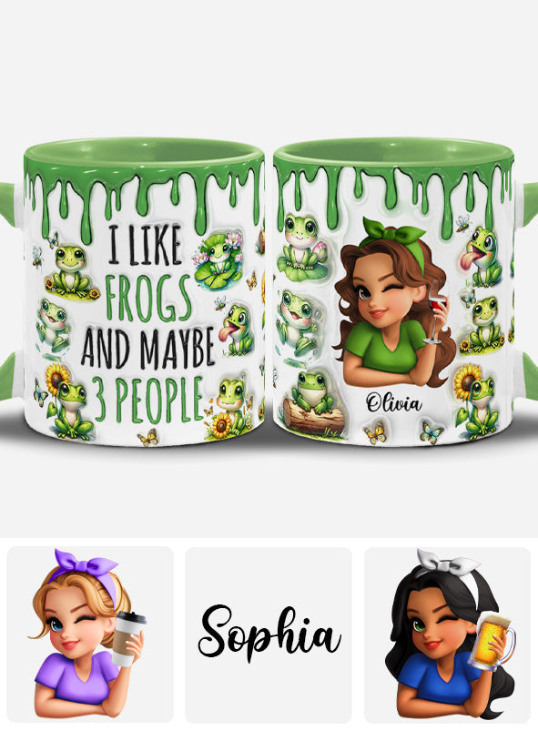 Ich mag Frösche und vielleicht 3 Personen – personalisierte Tasse mit Froschmotiv