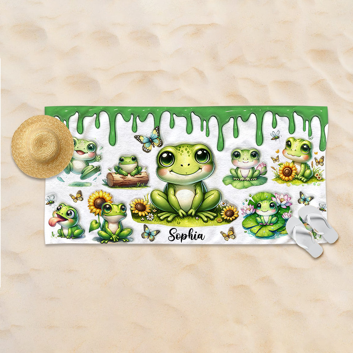 Serviette de plage/de bain personnalisée à séchage rapide « Juste une fille qui aime les grenouilles »