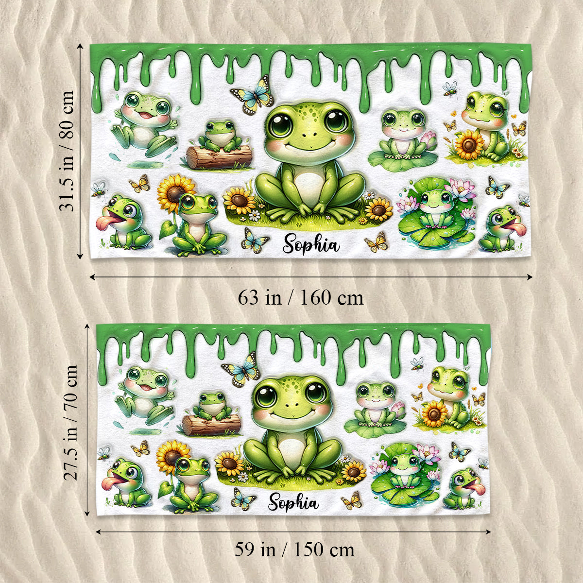 Serviette de plage/de bain personnalisée à séchage rapide « Juste une fille qui aime les grenouilles »