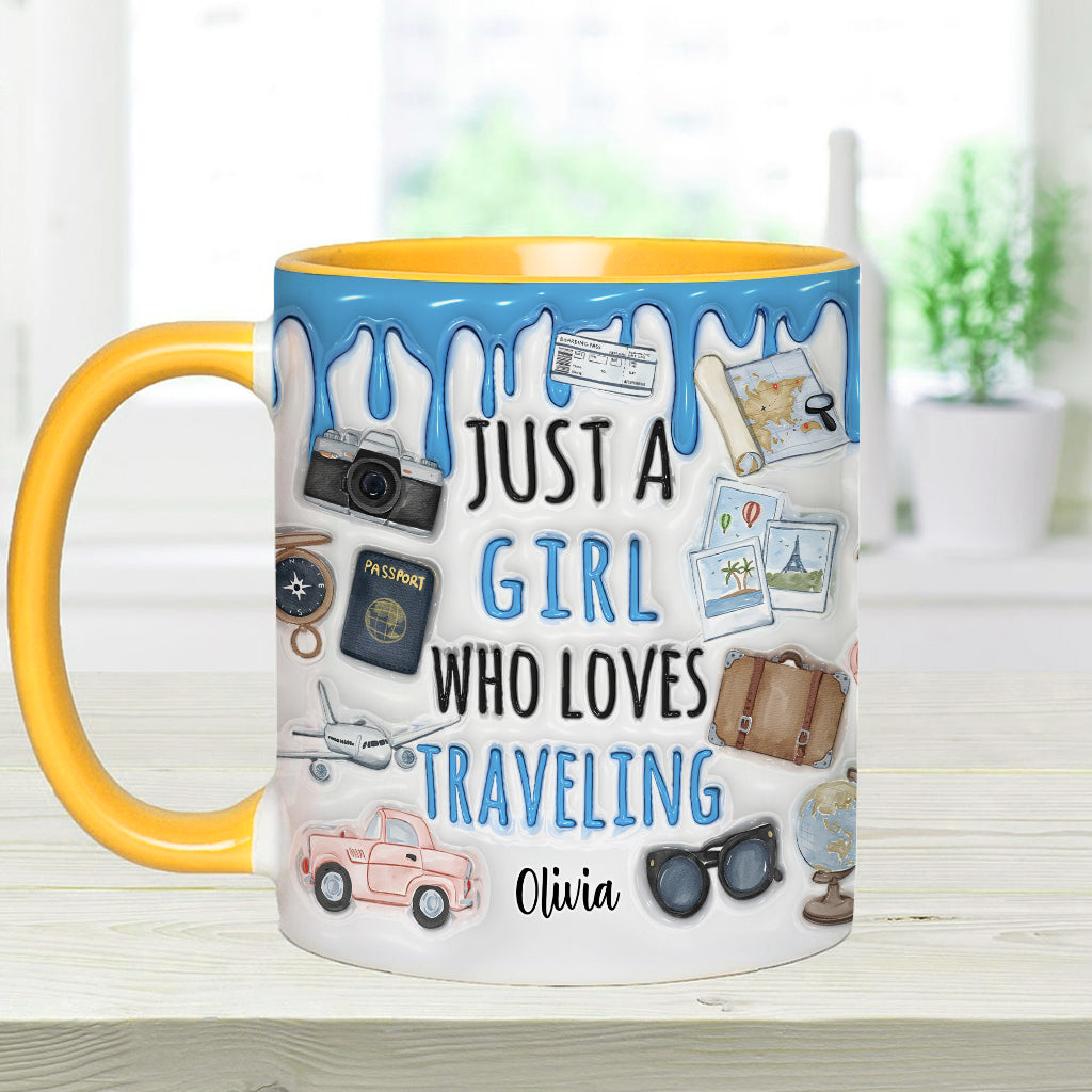Just A Girl Who Loves Traveling - Personalized Travelling Accent Mug