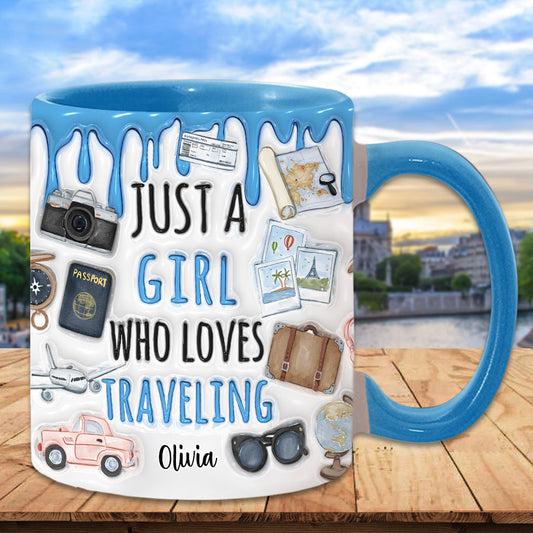 Just A Girl Who Loves Traveling - Personalized Travelling Accent Mug