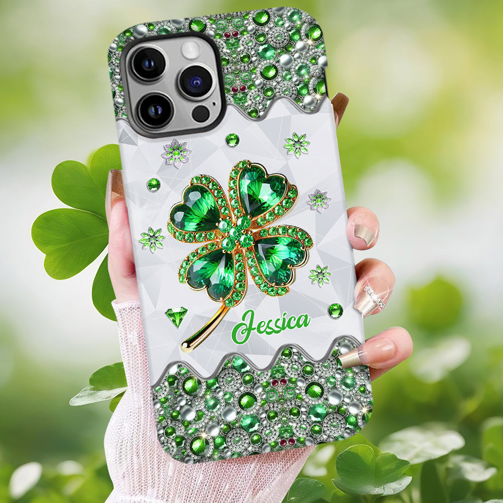 Coque de téléphone personnalisée avec trèfle à quatre feuilles porte-bonheur pour la Saint-Patrick - Impression intégrale