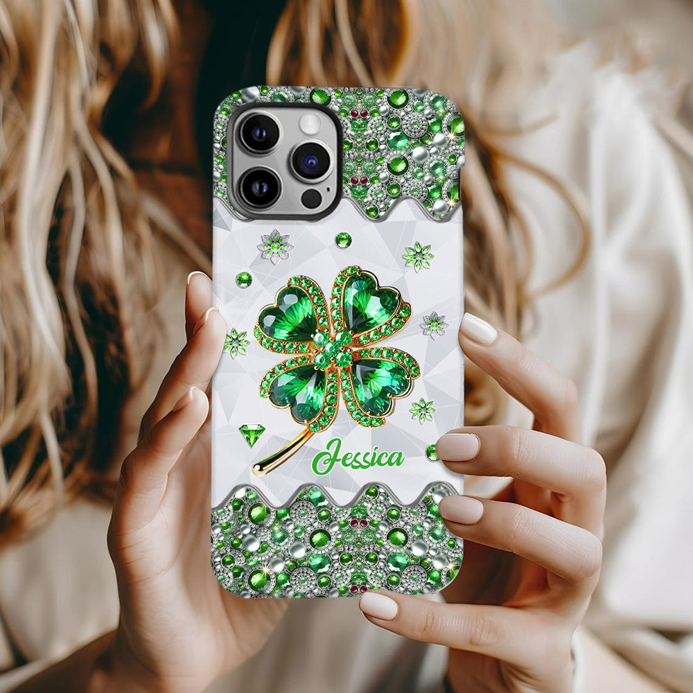 Coque de téléphone personnalisée avec trèfle à quatre feuilles porte-bonheur pour la Saint-Patrick - Impression intégrale