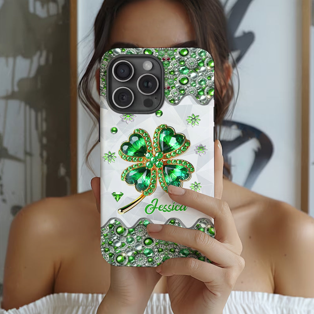 Coque de téléphone personnalisée avec trèfle à quatre feuilles porte-bonheur pour la Saint-Patrick - Impression intégrale