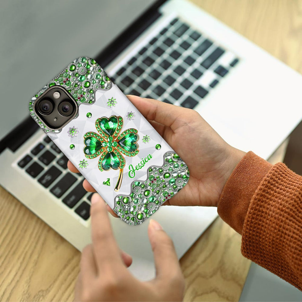Coque de téléphone personnalisée avec trèfle à quatre feuilles porte-bonheur pour la Saint-Patrick - Impression intégrale