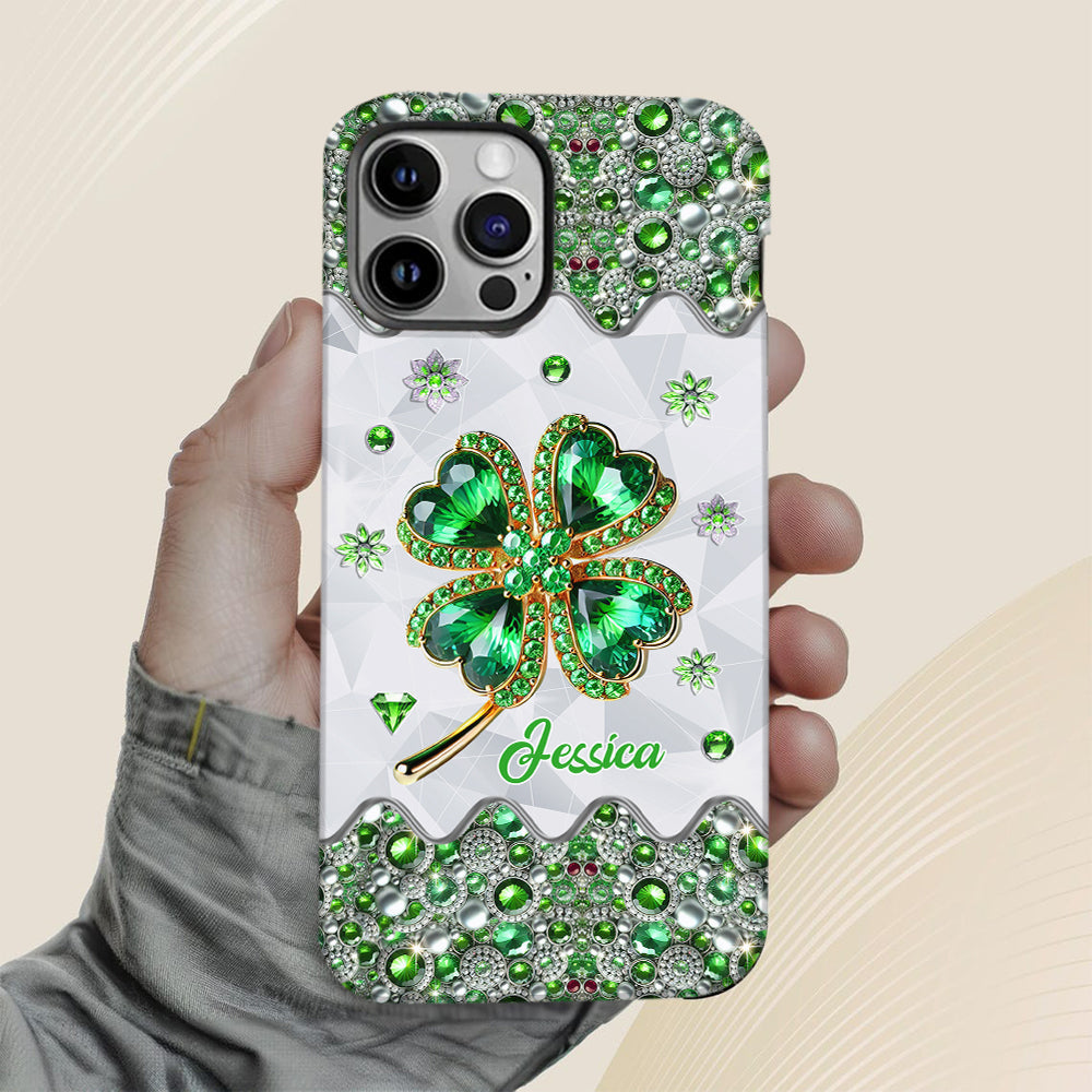 Coque de téléphone personnalisée avec trèfle à quatre feuilles porte-bonheur pour la Saint-Patrick - Impression intégrale