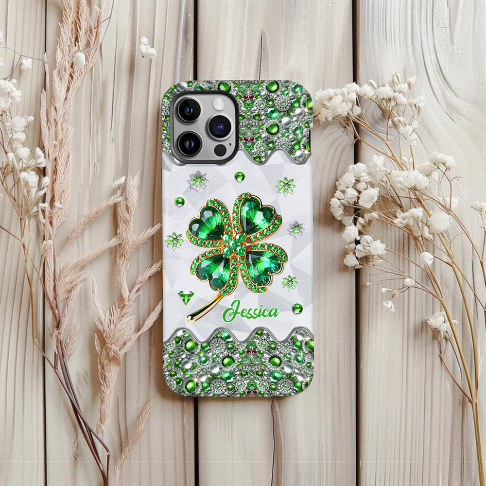 Coque de téléphone personnalisée avec trèfle à quatre feuilles porte-bonheur pour la Saint-Patrick - Impression intégrale