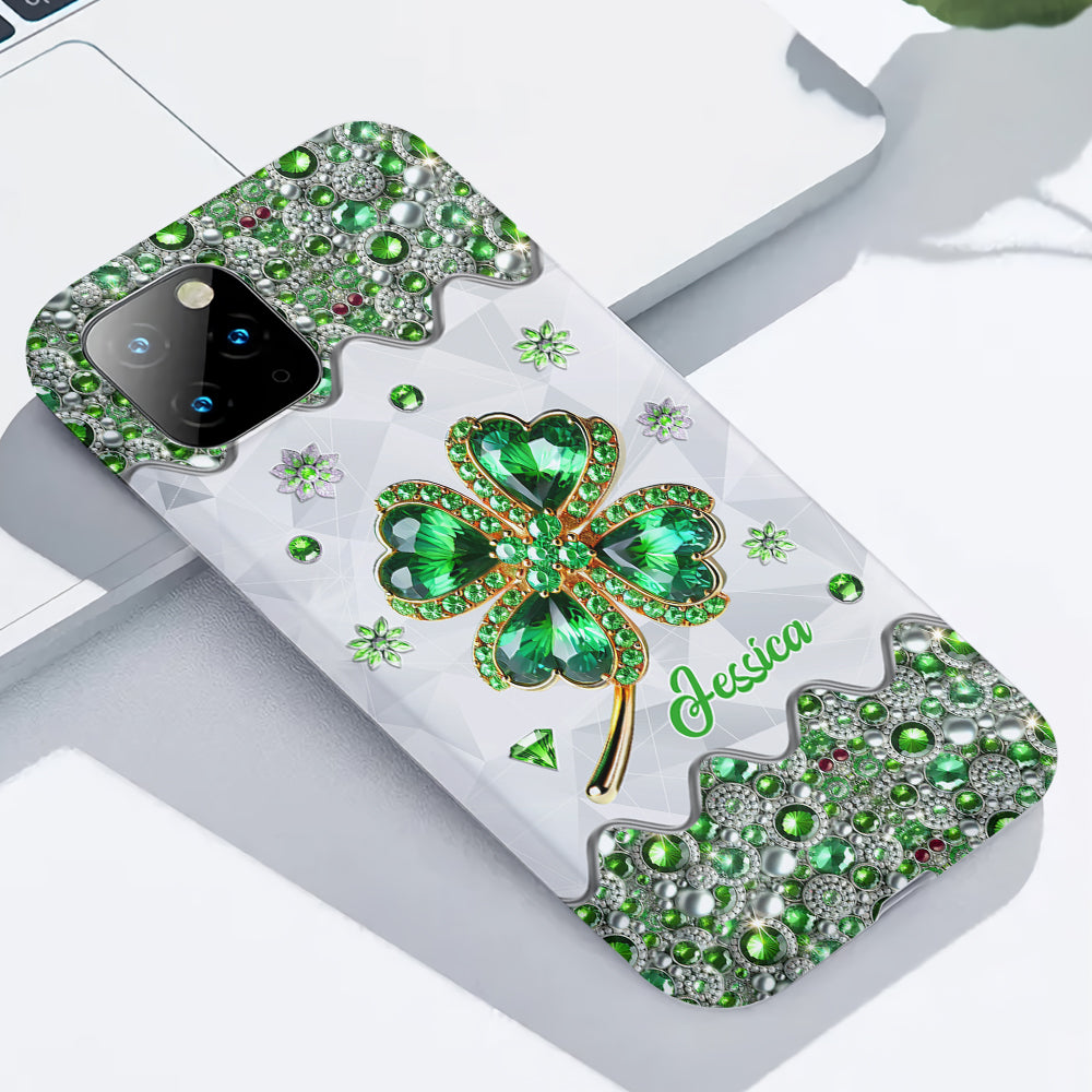 Coque de téléphone personnalisée avec trèfle à quatre feuilles porte-bonheur pour la Saint-Patrick - Impression intégrale