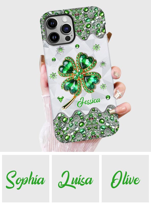 Coque de téléphone personnalisée avec trèfle à quatre feuilles porte-bonheur pour la Saint-Patrick - Impression intégrale