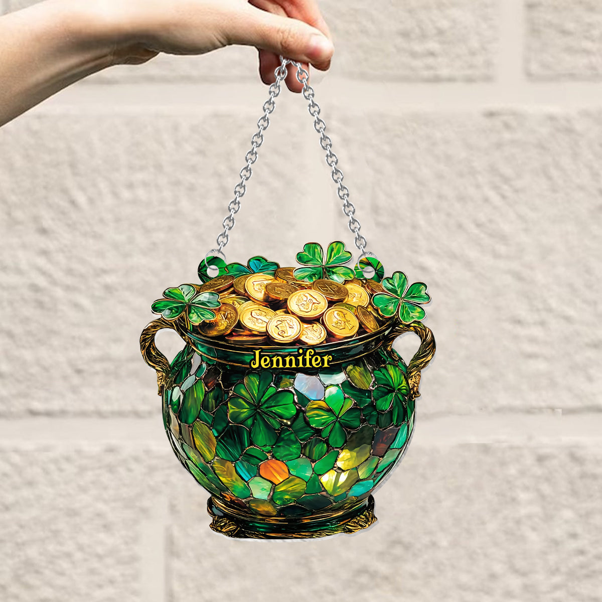 Trèfle Pot d'Or - Ornement Attrape-Soleil Personnalisé à Suspendre à la Fenêtre pour la Saint-Patrick 