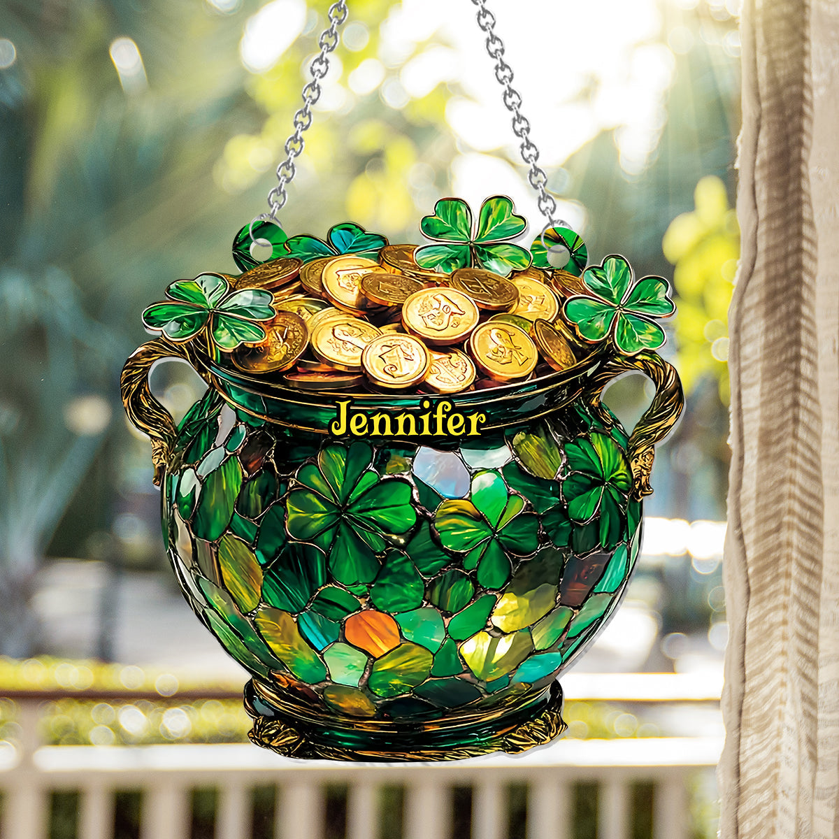 Trèfle Pot d'Or - Ornement Attrape-Soleil Personnalisé à Suspendre à la Fenêtre pour la Saint-Patrick 