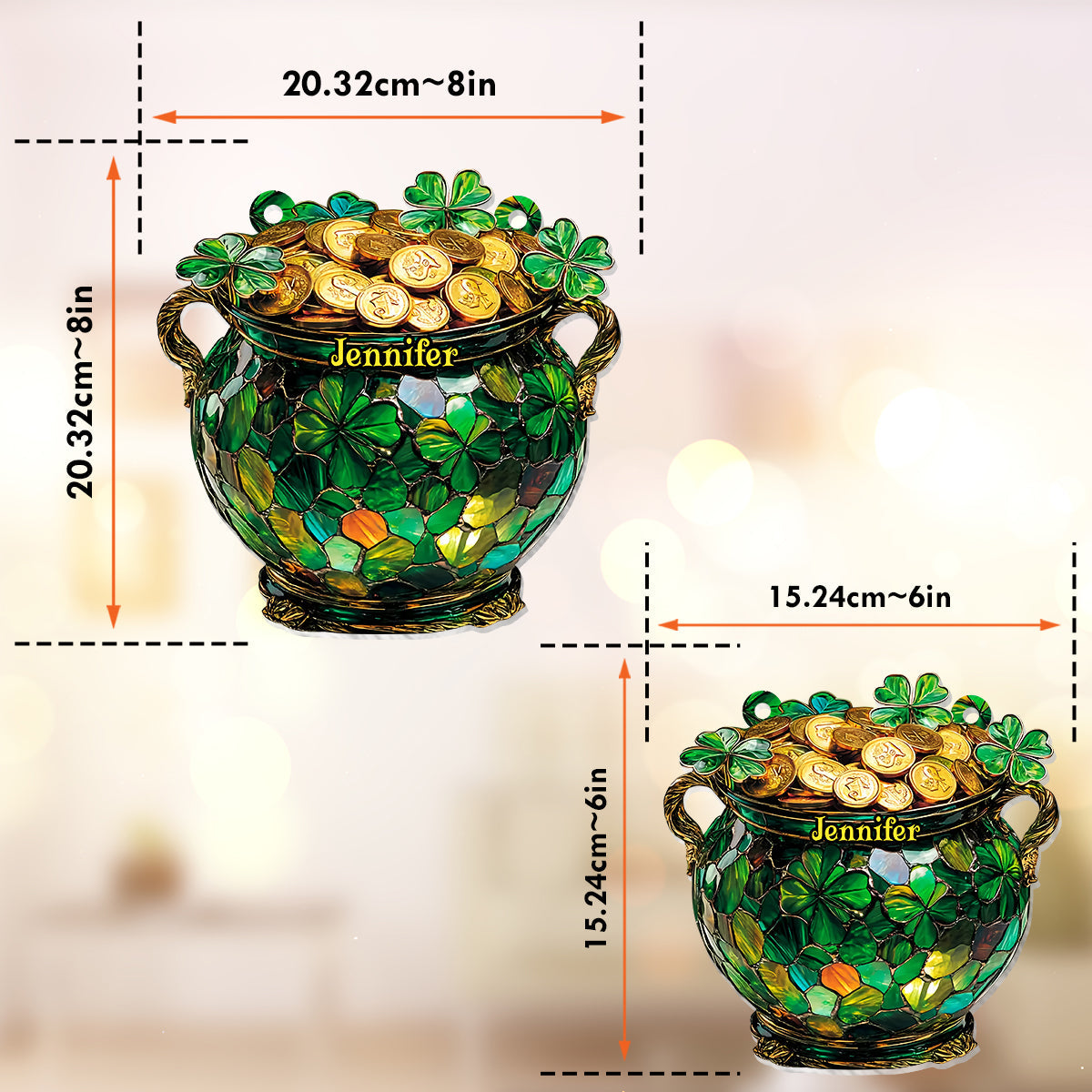 Trèfle Pot d'Or - Ornement Attrape-Soleil Personnalisé à Suspendre à la Fenêtre pour la Saint-Patrick 