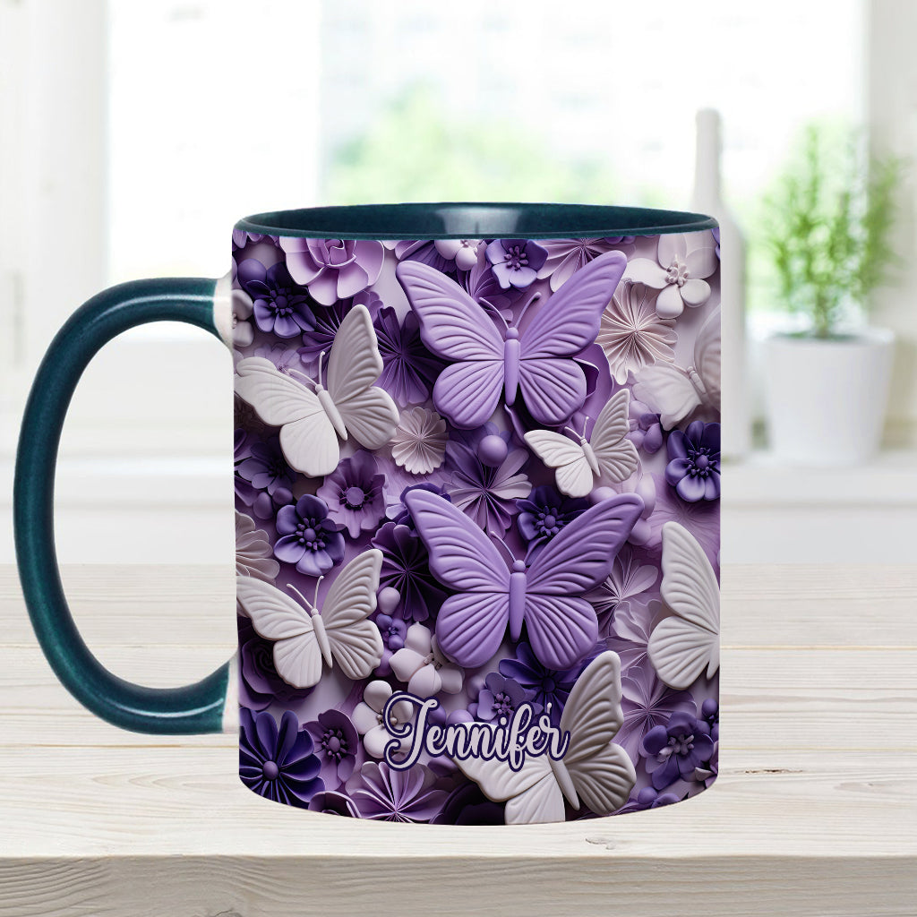 Personalisierte Tasse mit Schmetterlingsmotiv in Lila Schmetterlings-Optik