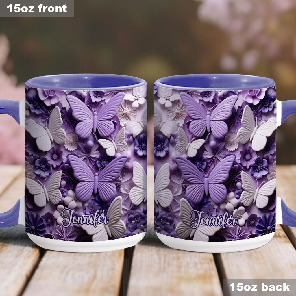 Personalisierte Tasse mit Schmetterlingsmotiv in Lila Schmetterlings-Optik