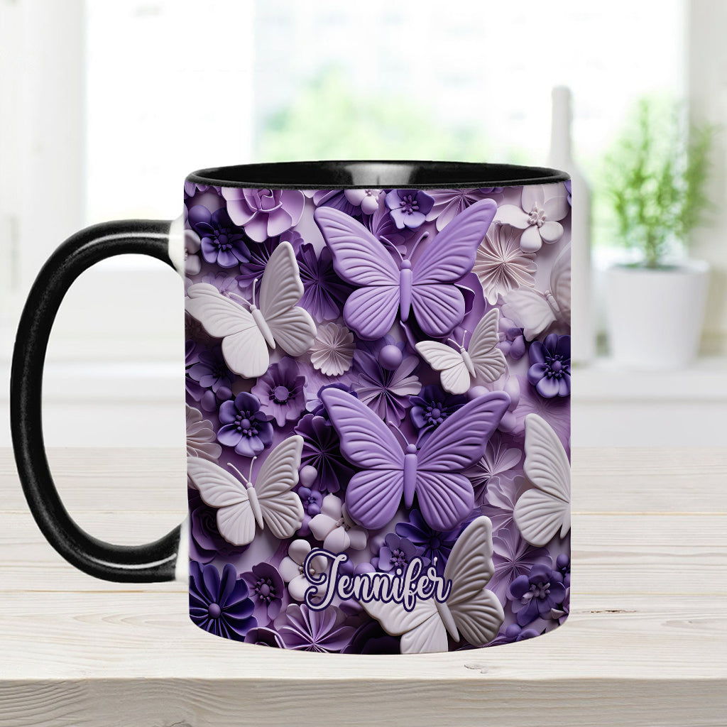 Personalisierte Tasse mit Schmetterlingsmotiv in Lila Schmetterlings-Optik