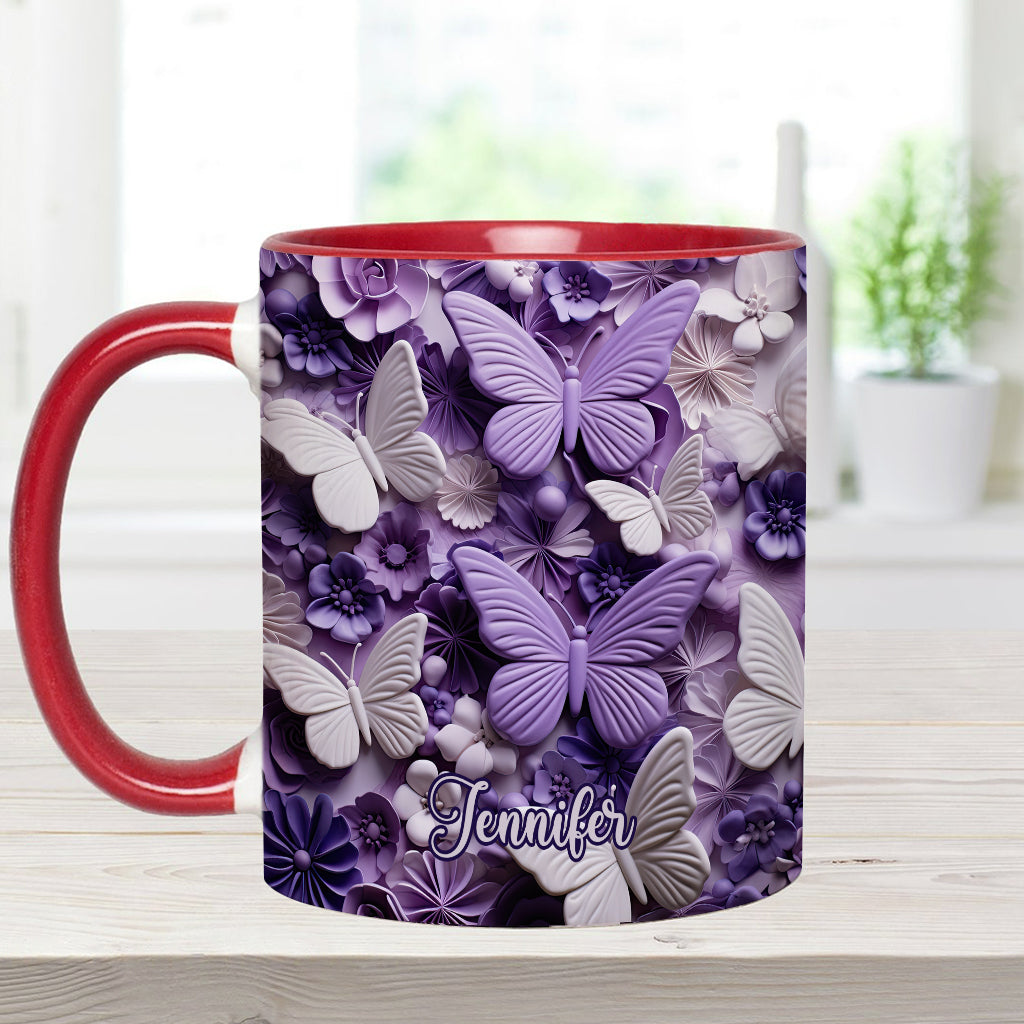 Personalisierte Tasse mit Schmetterlingsmotiv in Lila Schmetterlings-Optik