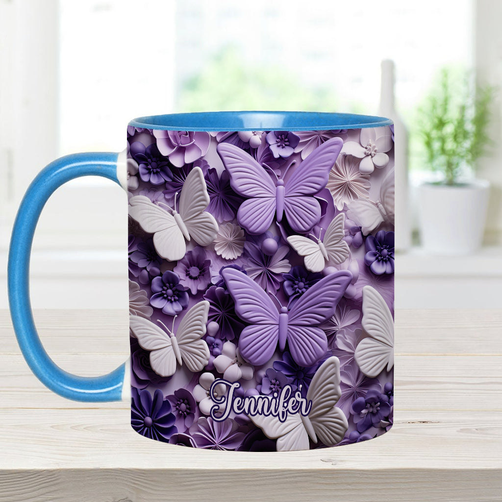Personalisierte Tasse mit Schmetterlingsmotiv in Lila Schmetterlings-Optik