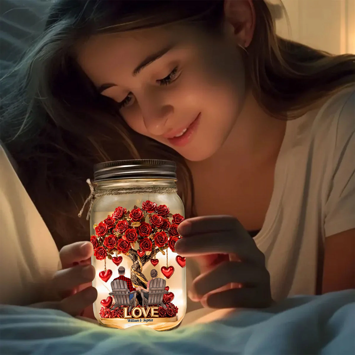 True Love - Personalized Couple Mason Jar Light