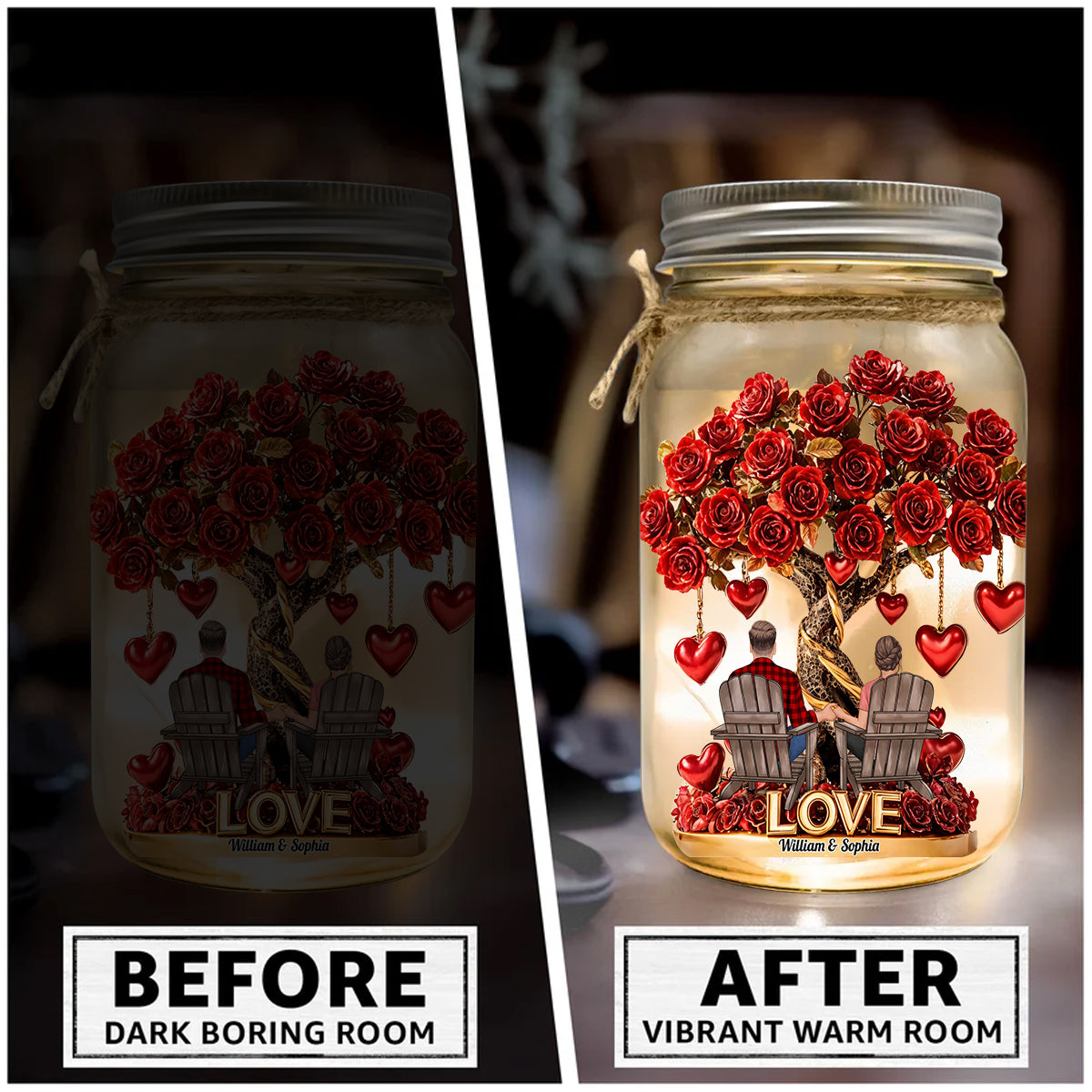 True Love - Personalized Couple Mason Jar Light