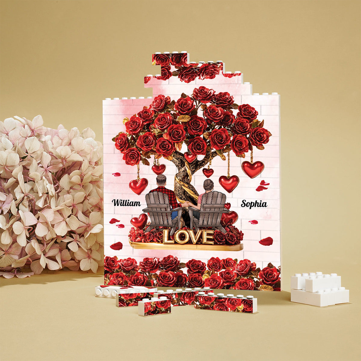 Tree of Love - Personalized Couple One-sided Vertical Rectangle Building Brick Blocks