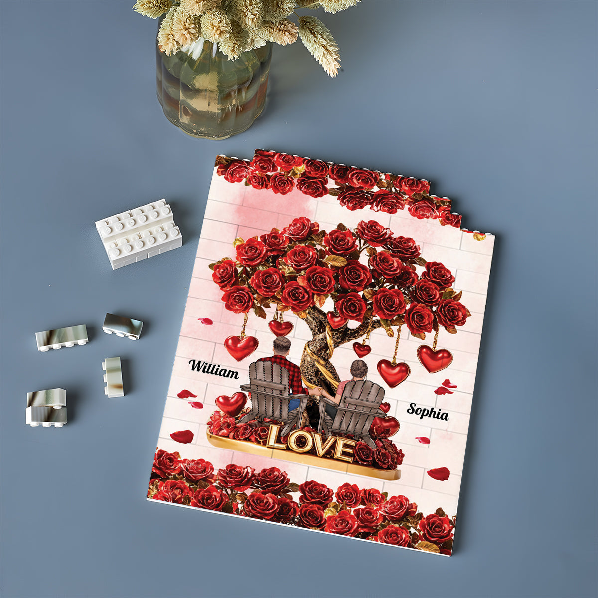 Tree of Love - Personalized Couple One-sided Vertical Rectangle Building Brick Blocks