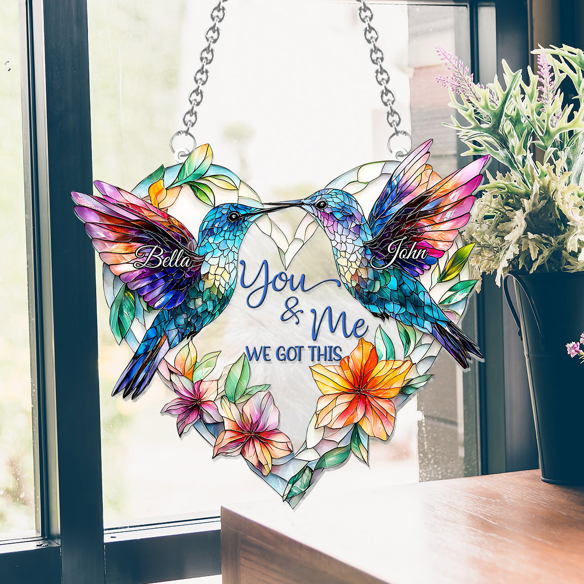 Hummingbird Couple - Personalized Hummingbird Window Hanging Suncatcher Ornament